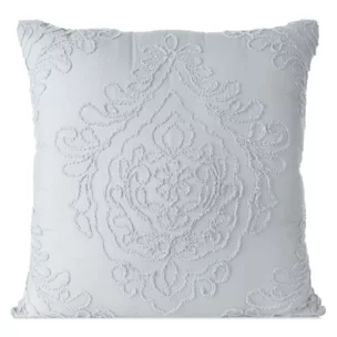 Poszewka na poduszkę 60x60 cm zdobiona ornamentową aplikacją jasnoszara MIRA