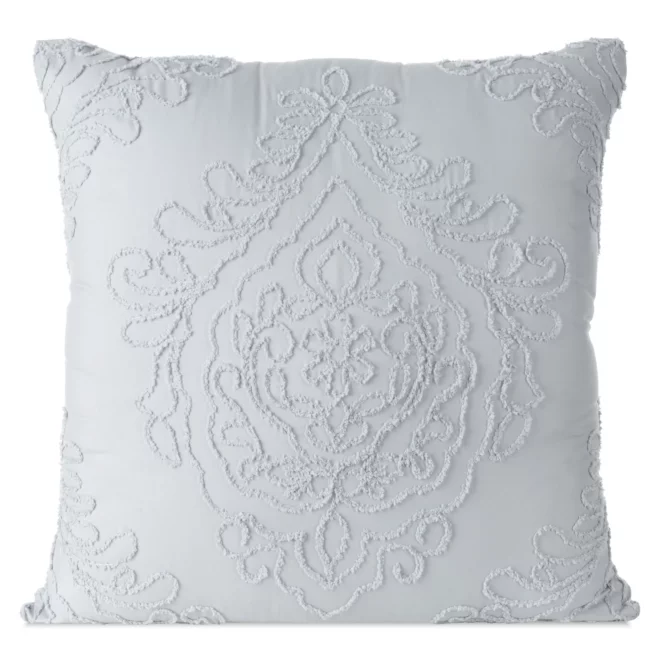 Poszewka na poduszkę 60x60 cm zdobiona ornamentową aplikacją jasnoszara MIRA