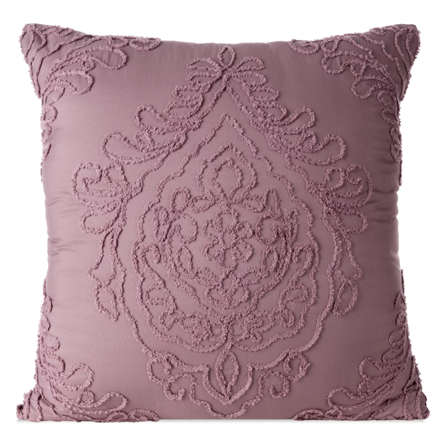 Poszewka na poduszkę 60x60 cm zdobiona ornamentową aplikacją fioletowa MIRA
