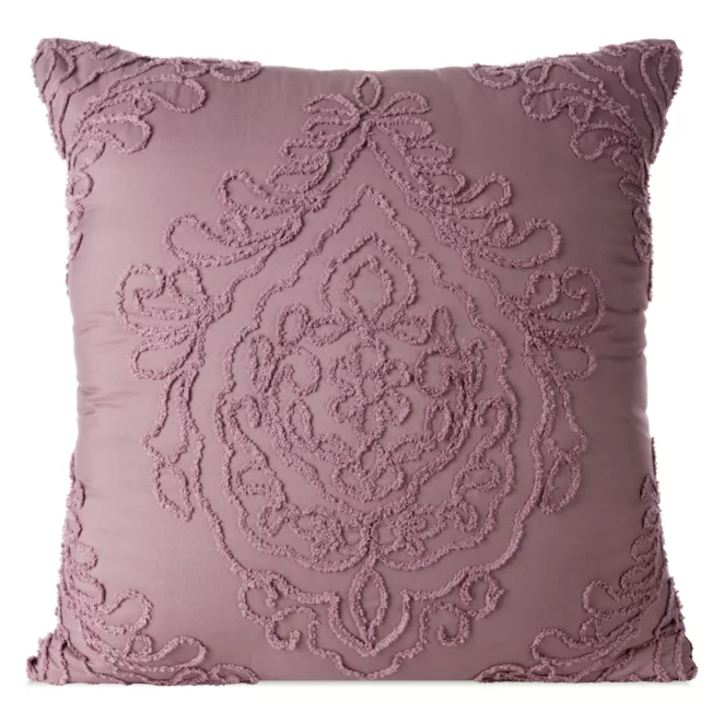 Poszewka na poduszkę 60x60 cm zdobiona ornamentową aplikacją fioletowa MIRA