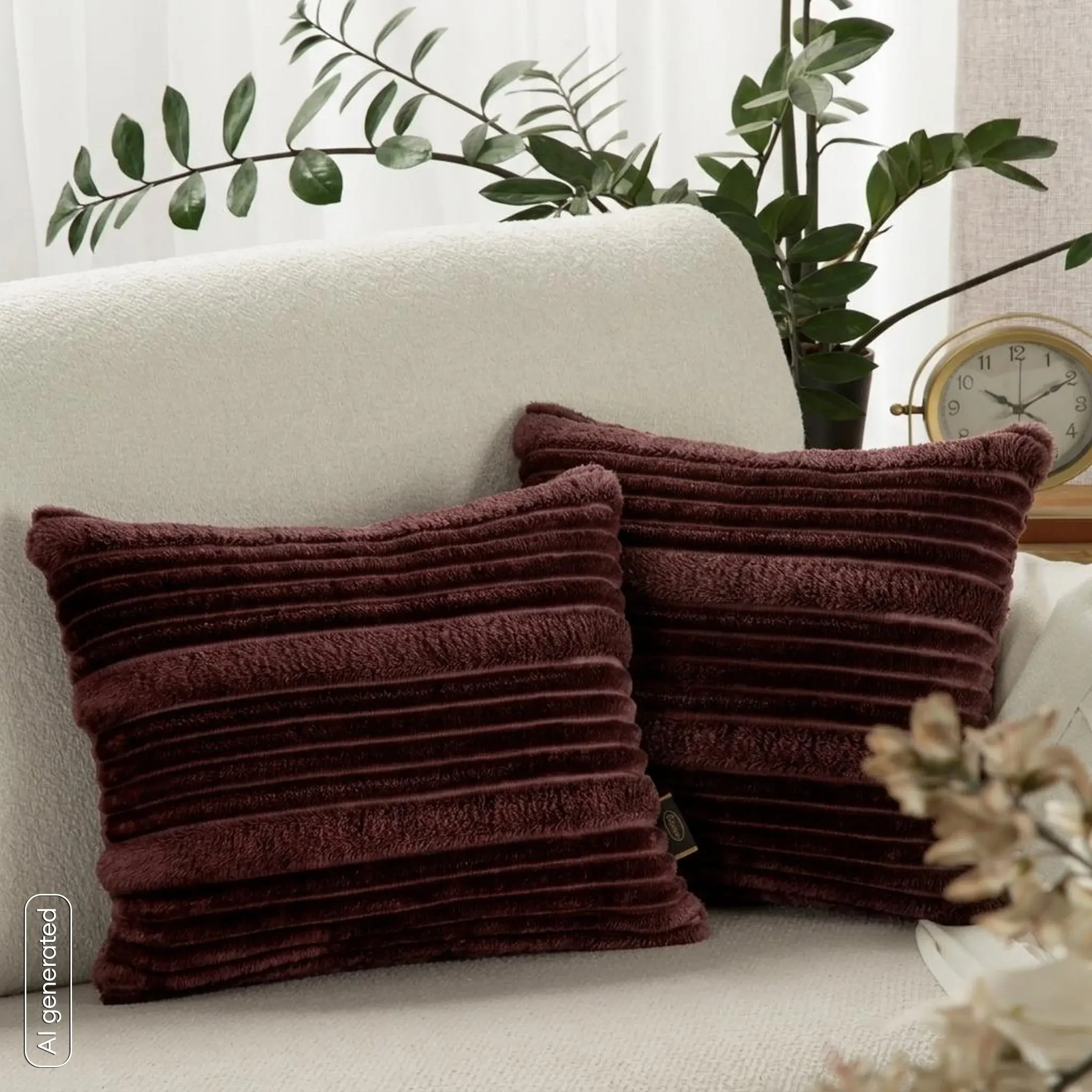 Poszewka na poduszkę 30x50 cm burgundowa z przyjemnie miękkiej tkaniny w trójwymiarowe prążki NINA