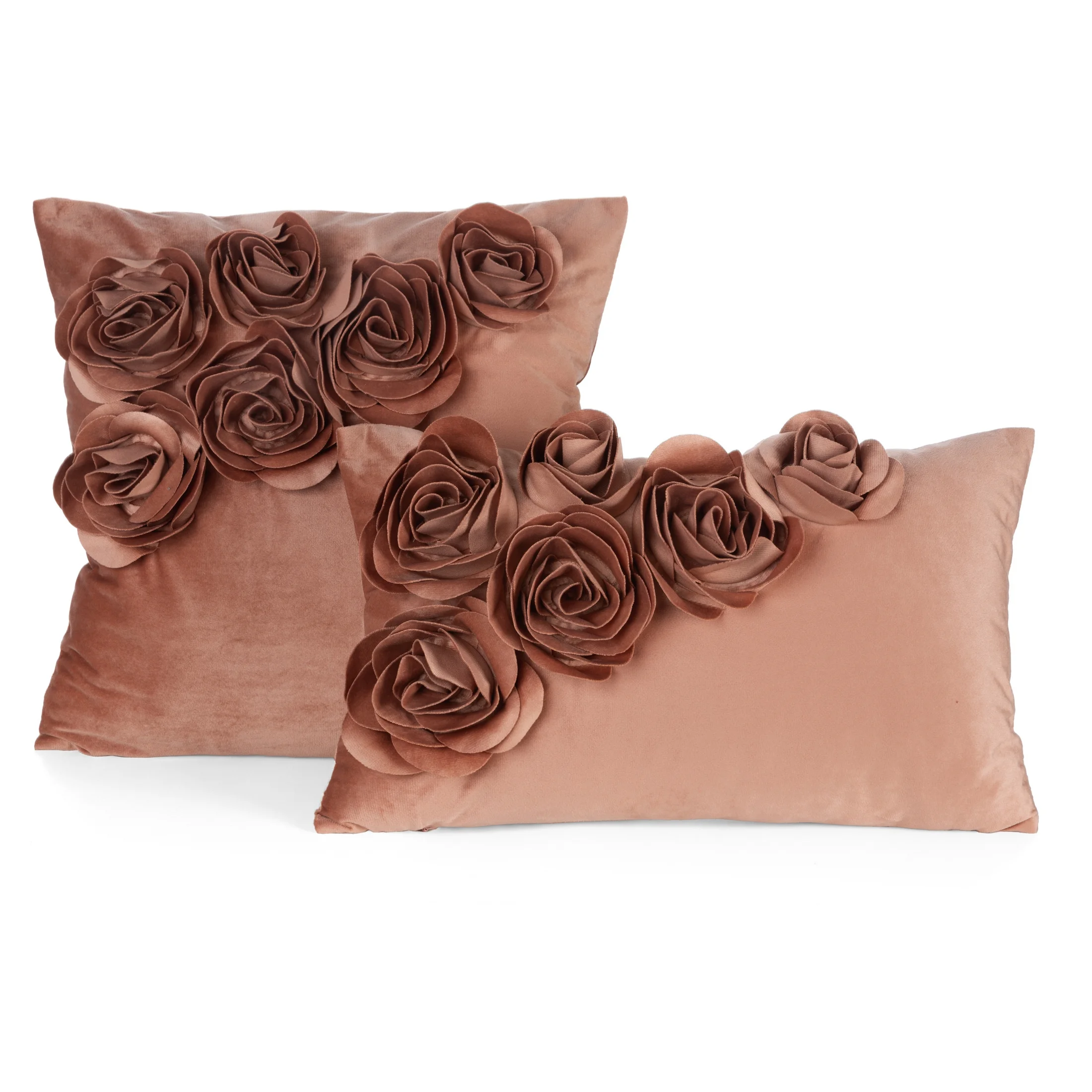 Poszewka na poduszkę 30x50 cm ruda welwetowa zdobiona trójwymiarowymi różami FLORES1