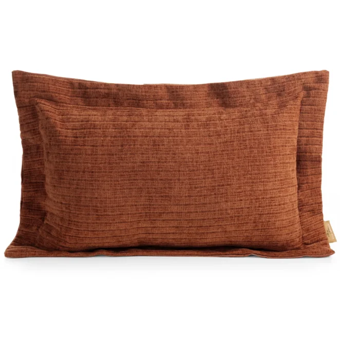 Poszewka na poduszkę  40x60 cm z szenilowej tkaniny ceglasta w drobne prążki Eva Minge Elegante