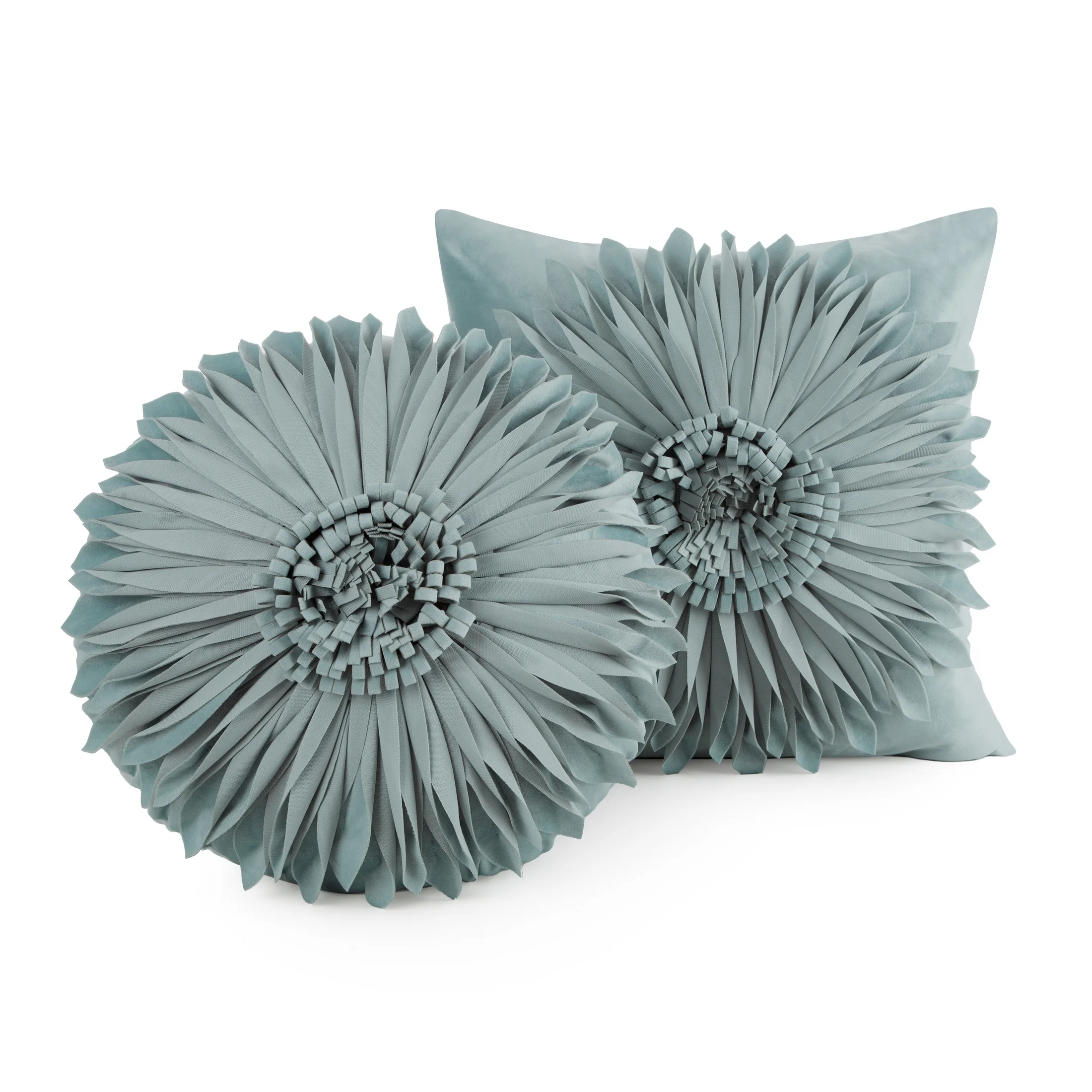 Poszewka na poduszkę 45 x 45 cm z welwetu kolor miętowy zdobiona dużym kwiatem 3D FLORES 3
