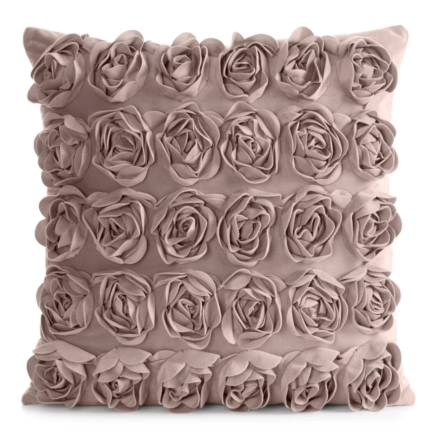 Poszewka na poduszkę 45 x 45 cm z welwetu kolor pudrowy zdobiona 3D aplikacją róż ROSES Eva Minge