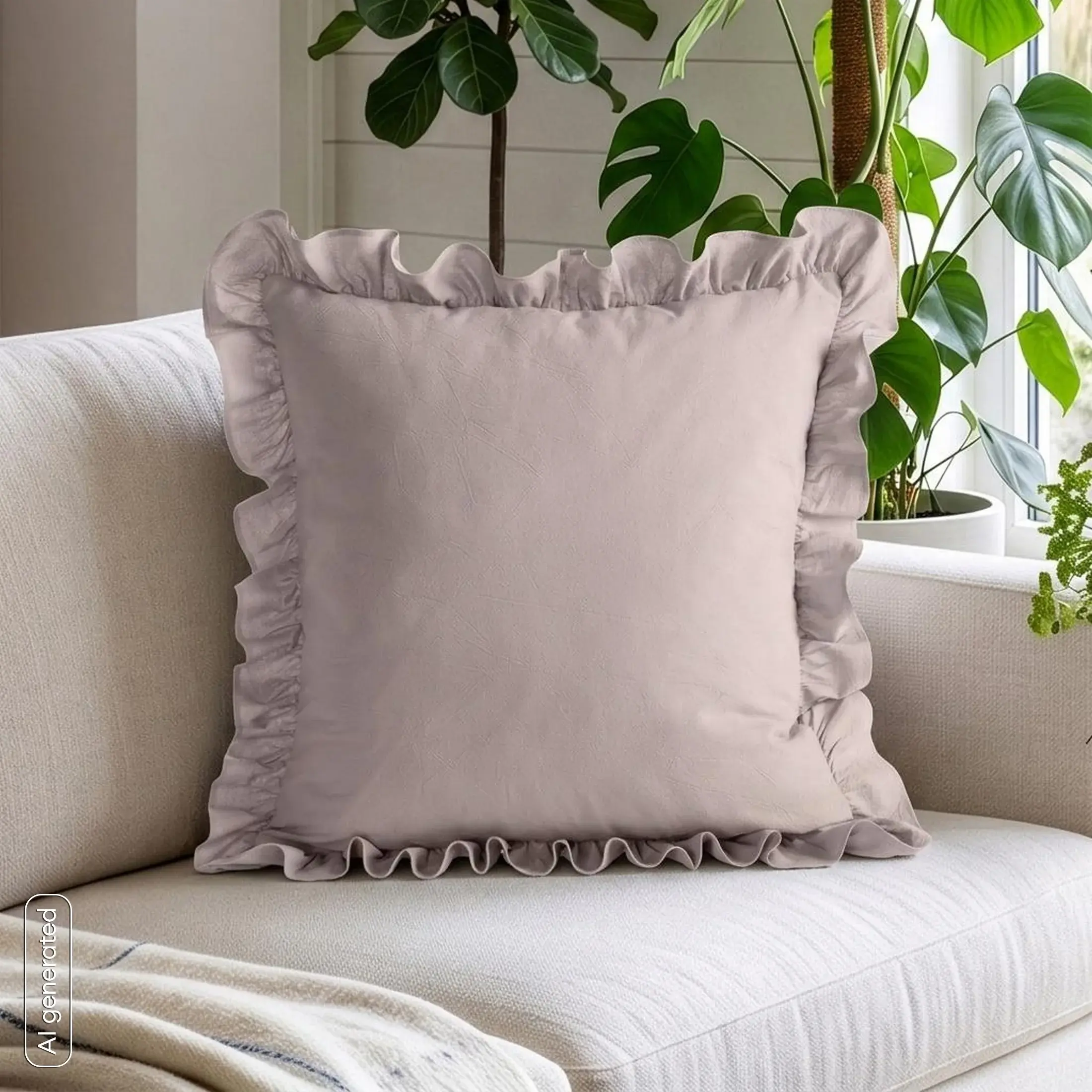 Poszewka na poduszkę 45x45 cm bawełniana z ozdobną falbanką pudrowa