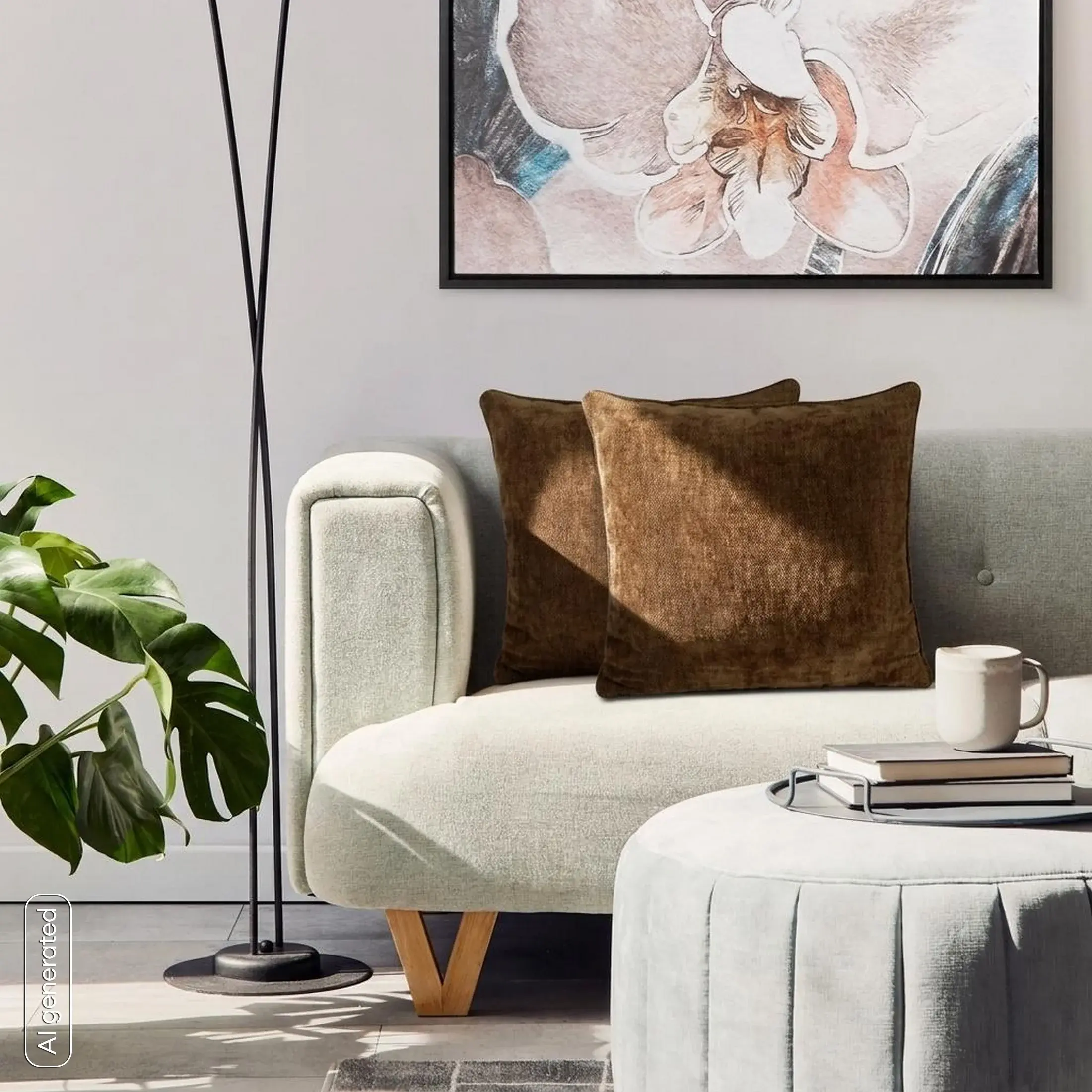 Poszewka na poduszkę 45x45 cm brązowa z szenilowej tkaniny z elegancką lamówką NESKA