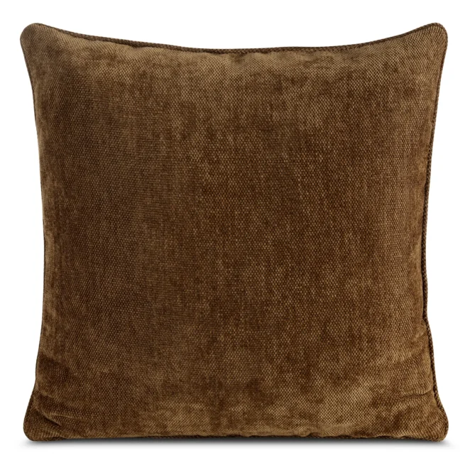 Poszewka na poduszkę 45x45 cm brązowa z szenilowej tkaniny z elegancką lamówką NESKA