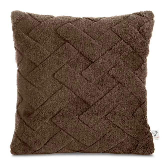 Poszewka na poduszkę 45x45 cm ciemnobrązowa z miękkiego pluszu zdobiona wypukłym wzorem CARO DESIGN 91