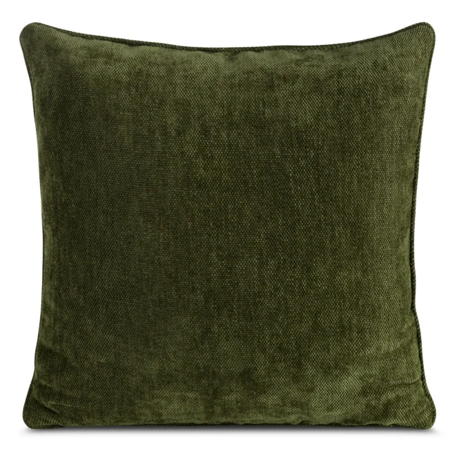 Poszewka na poduszkę 45x45 cm ciemnooliwkowa z szenilowej tkaniny z elegancką lamówką NESKA