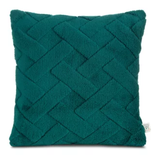 Poszewka na poduszkę 45x45 cm ciemnozielona z miękkiego pluszu zdobiona wypukłym wzorem CARO DESIGN 91