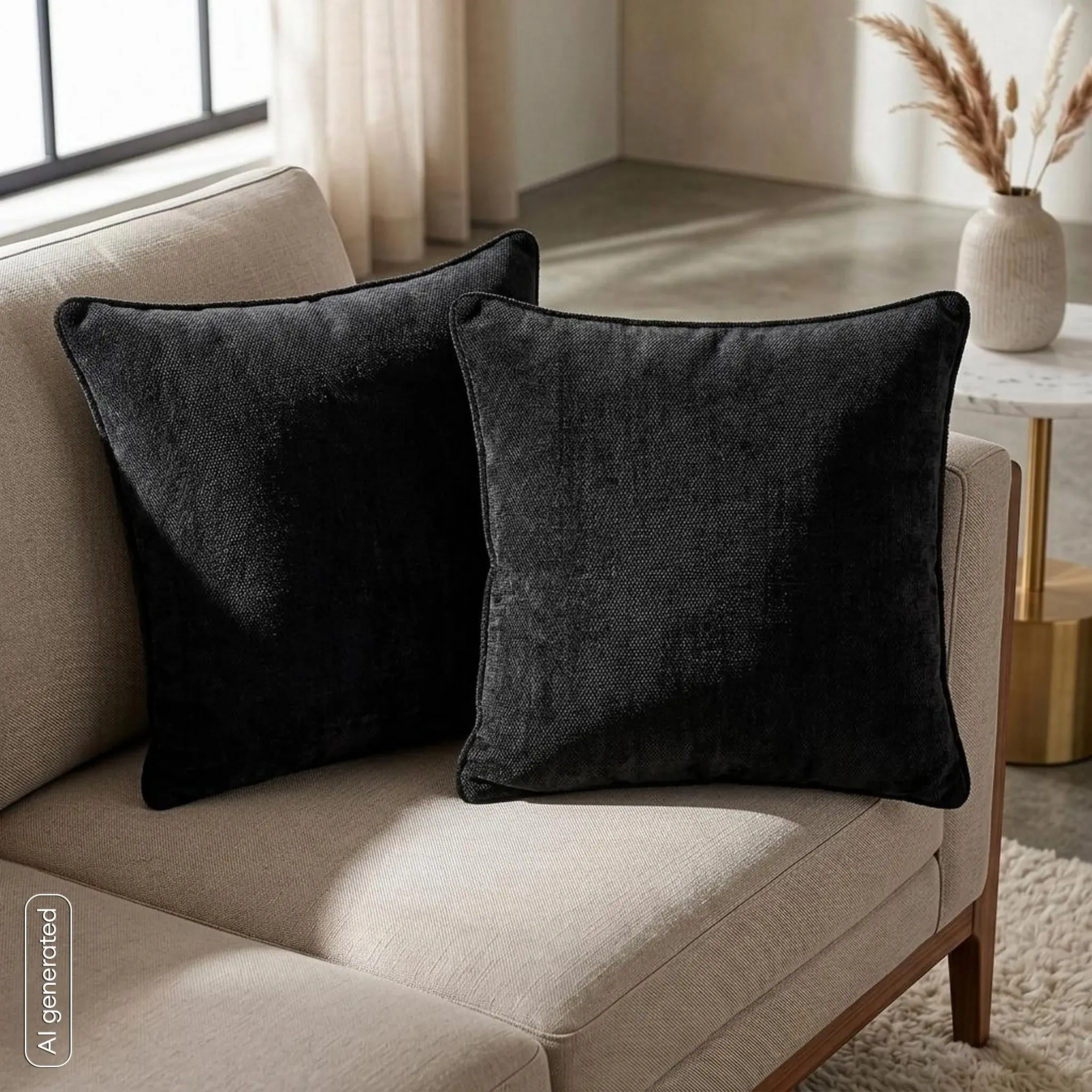 Poszewka na poduszkę 45x45 cm czarna z szenilowej tkaniny z elegancką lamówką NESKA