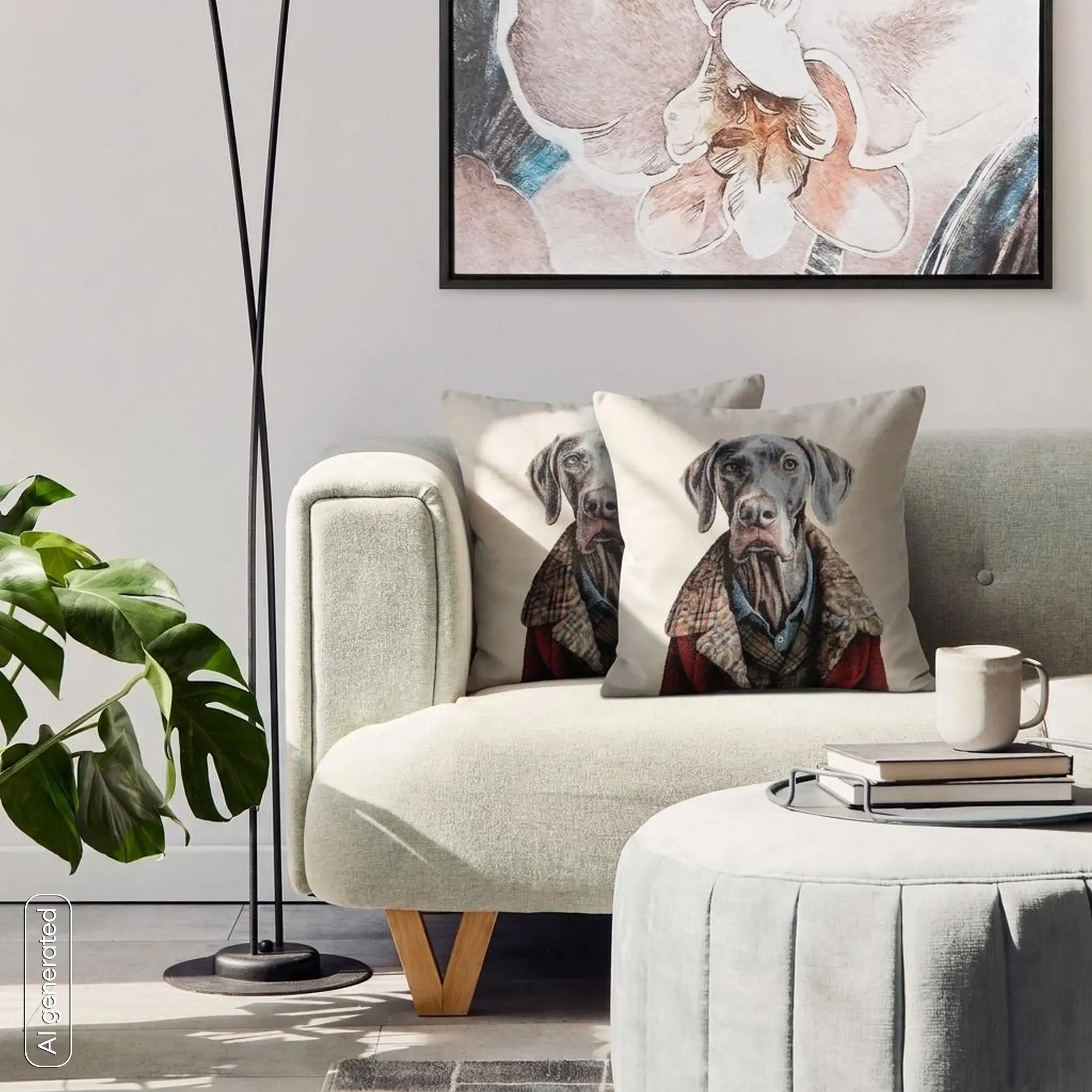 Poszewka na poduszkę 45x45 cm gobelinowa kolor naturalno czerwony z tkanym motywem psa w eleganckim stylu, kolekcja ROYAL