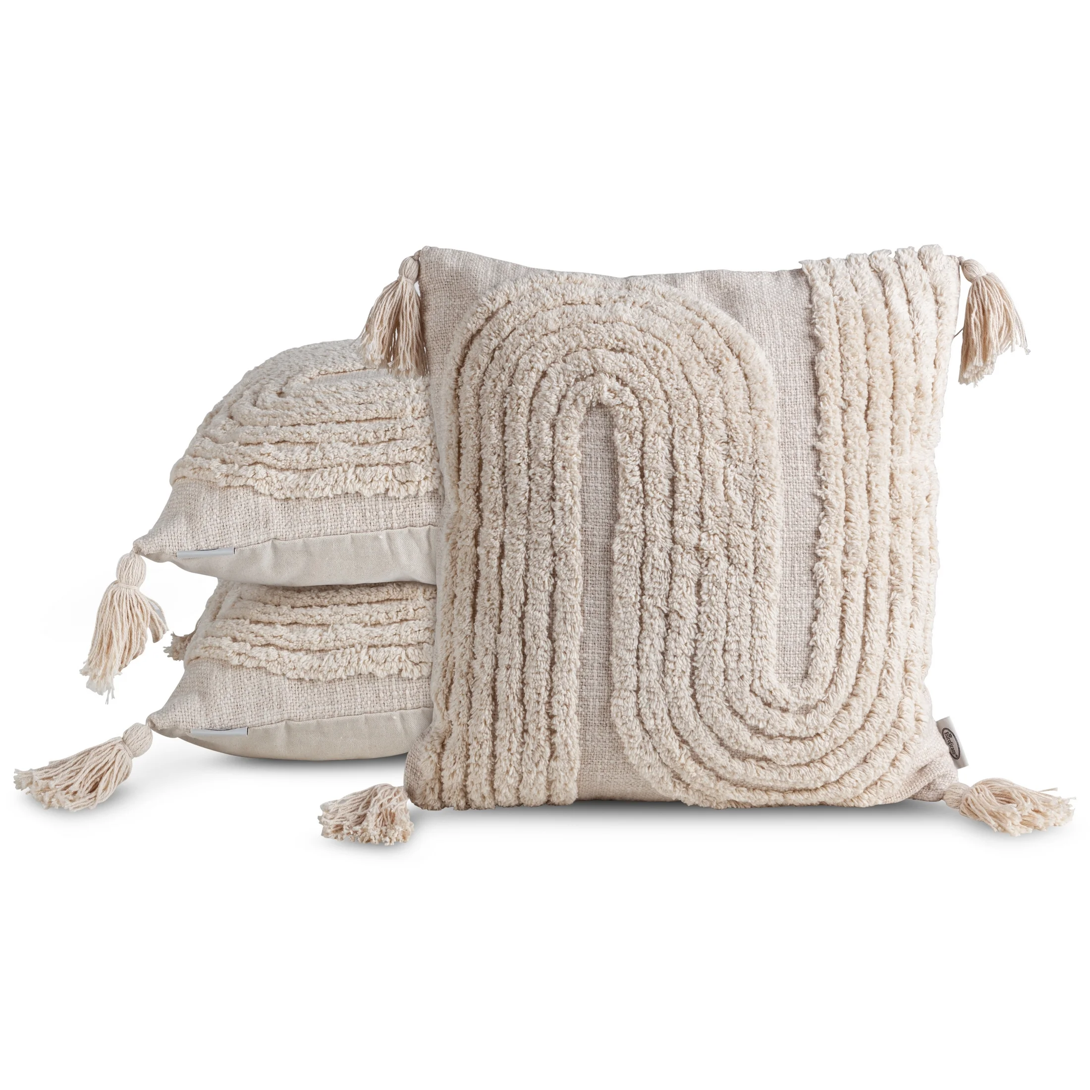 Poszewka na poduszkę 45x45 cm kolor naturalny z bawełny z puszystą aplikacją w stylu eko LAYA