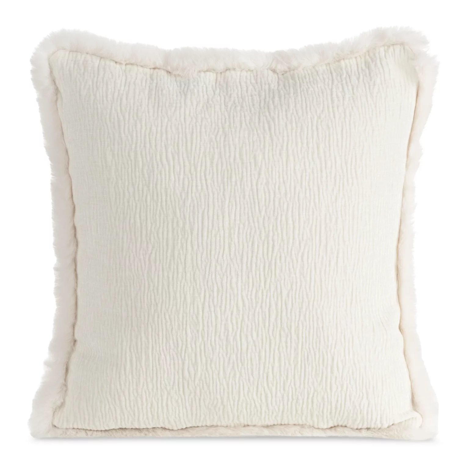 Poszewka na poduszkę 45x45 cm kremowa szenilowa zdobiona futerkiem na brzegach BLANCA 05