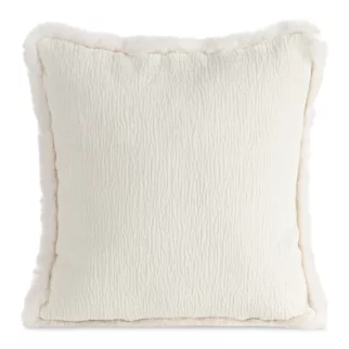 Poszewka na poduszkę 45x45 cm kremowa szenilowa zdobiona futerkiem na brzegach BLANCA 05