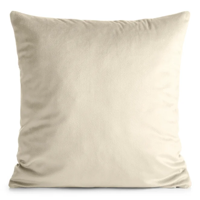 Poszewka na poduszkę 45x45 cm kremowa welwetowa z wytłaczanym wzorem VICTORIA