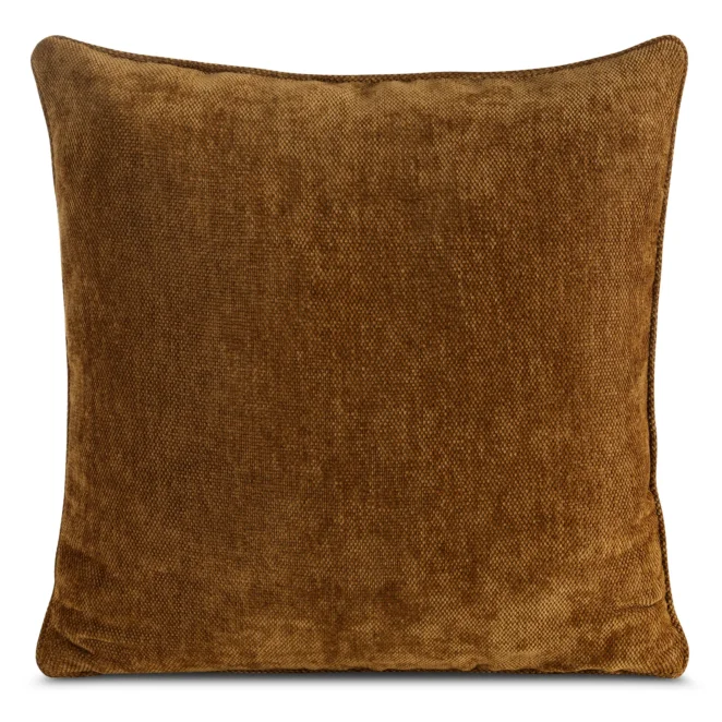 Poszewka na poduszkę 45x45 cm miodowa z szenilowej tkaniny z elegancką lamówką NESKA