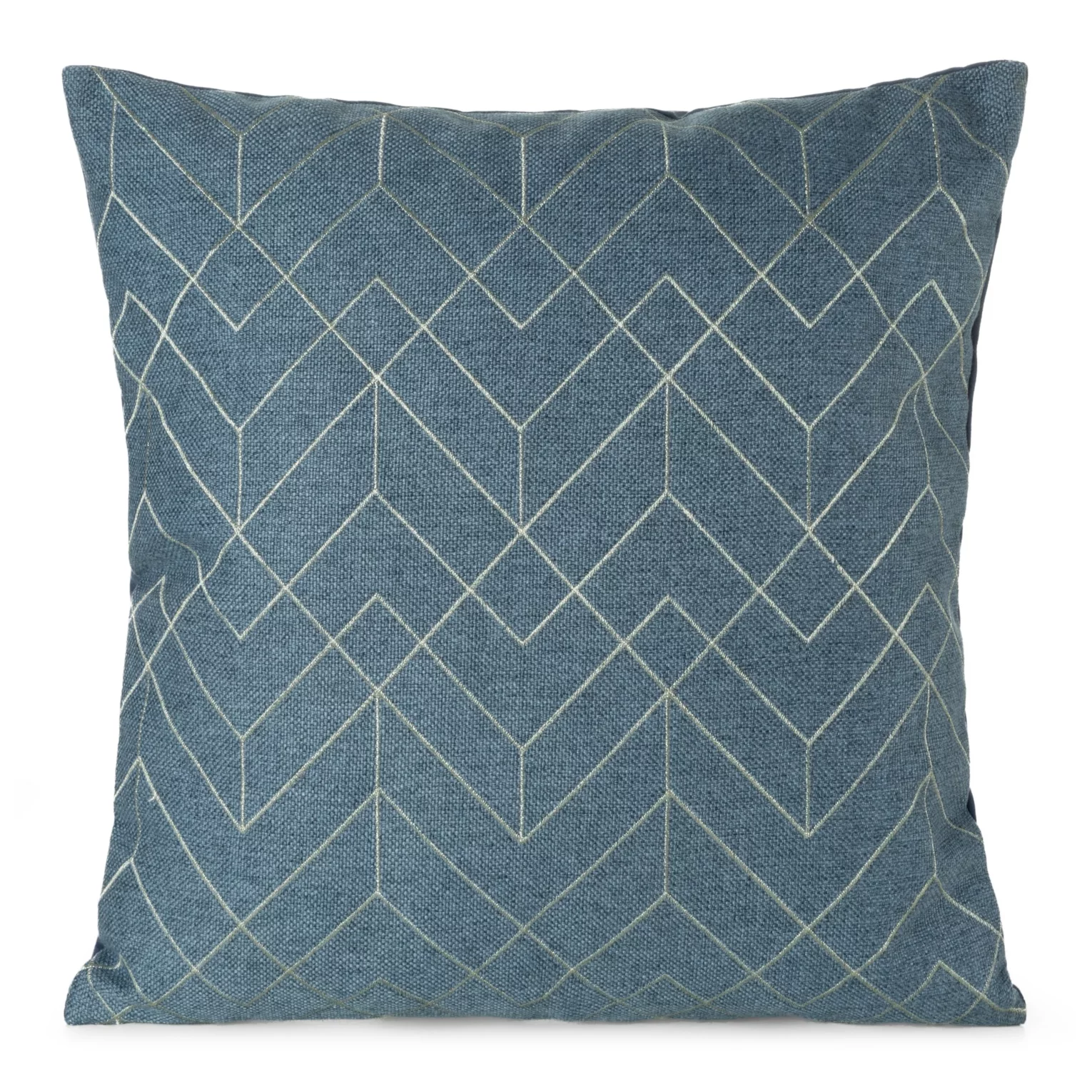 Poszewka na poduszkę 45x45 cm niebieska z srebrnym geometrycznym haftem MILA