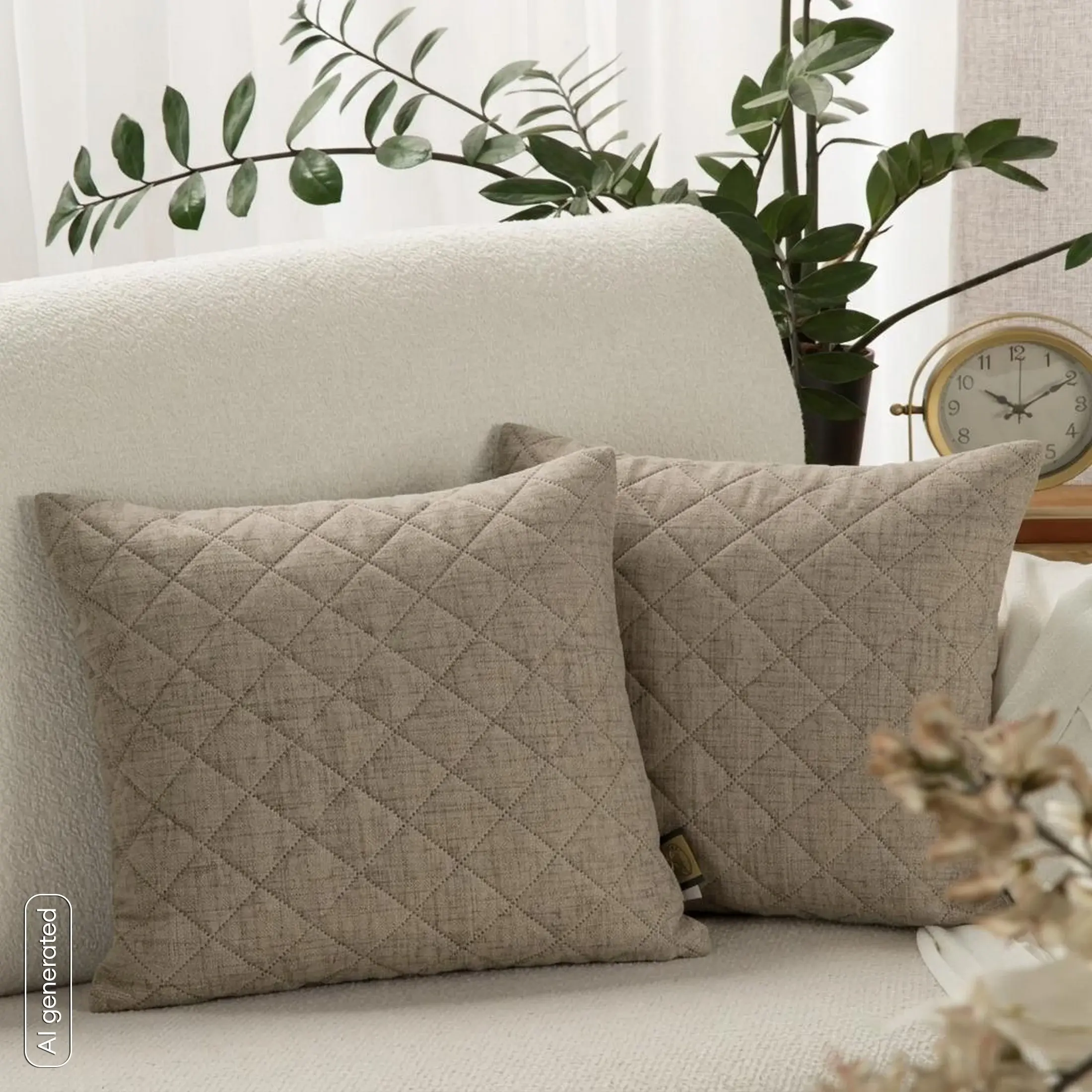 Poszewka na poduszkę 45x45 cm o strukturze lnu pikowana metodą hot press ciemnobeżowy LEN
