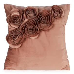 Poszewka na poduszkę 45x45 cm ruda welwetowa zdobiona trójwymiarowymi różami  FLORES1