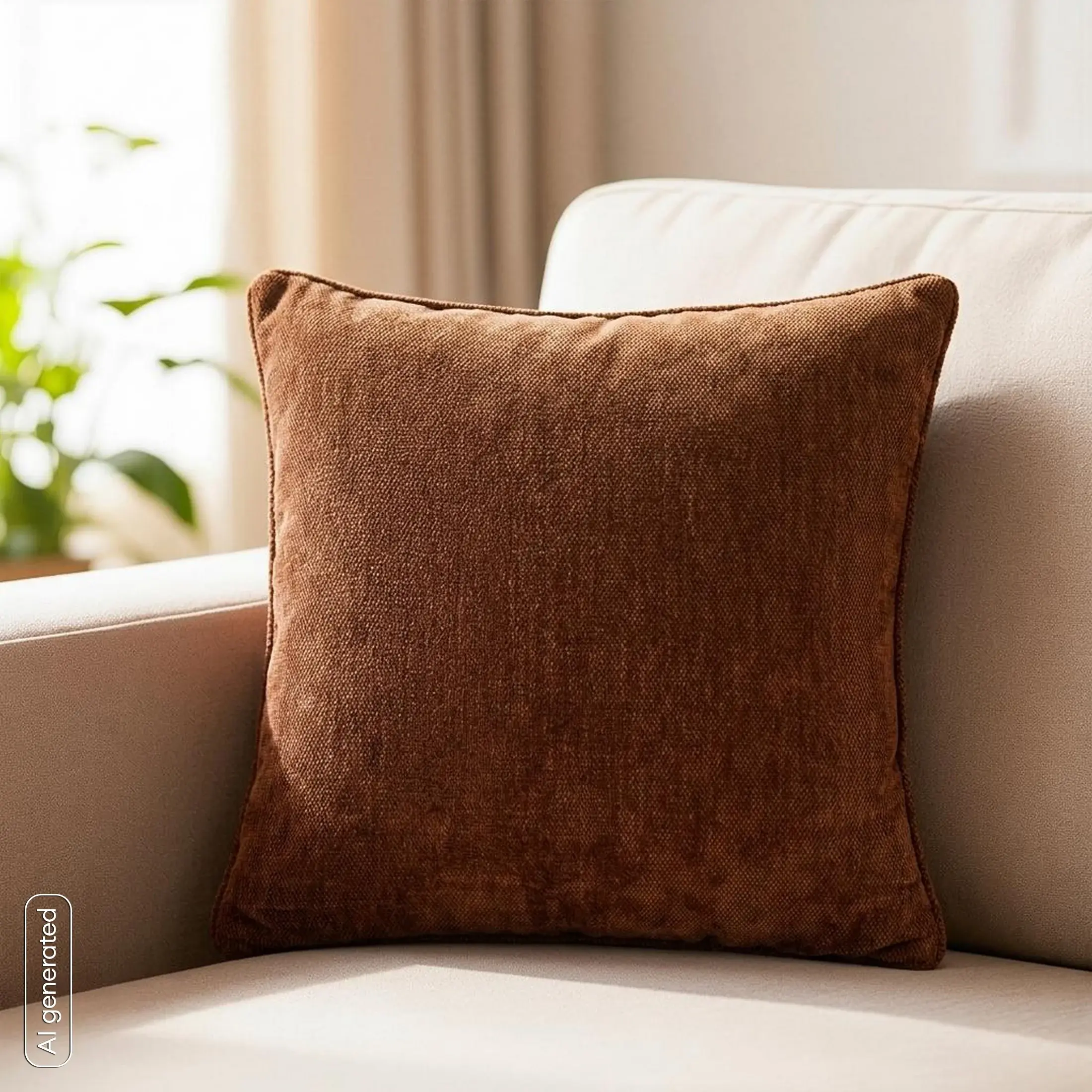 Poszewka na poduszkę 45x45 cm ruda z szenilowej tkaniny z elegancką lamówką NESKA