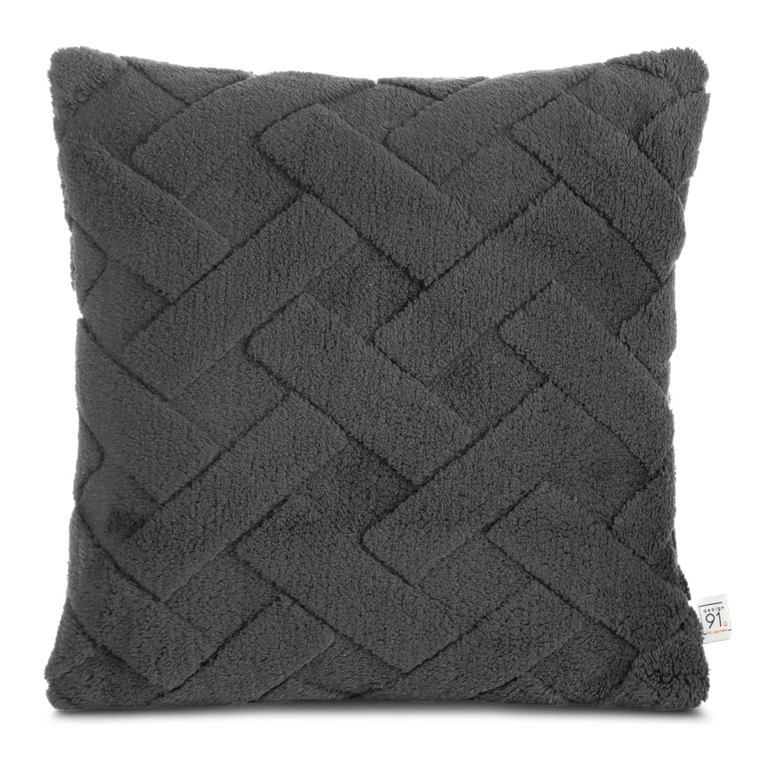 Poszewka na poduszkę 45x45 cm stalowa z miękkiego pluszu zdobiona wypukłym wzorem CARO DESIGN 91