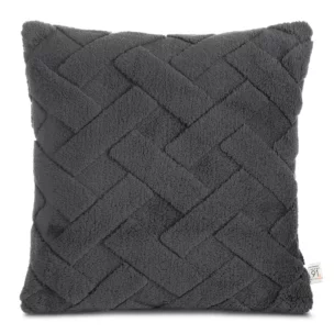 Poszewka na poduszkę 45x45 cm stalowa z miękkiego pluszu zdobiona wypukłym wzorem CARO DESIGN 91