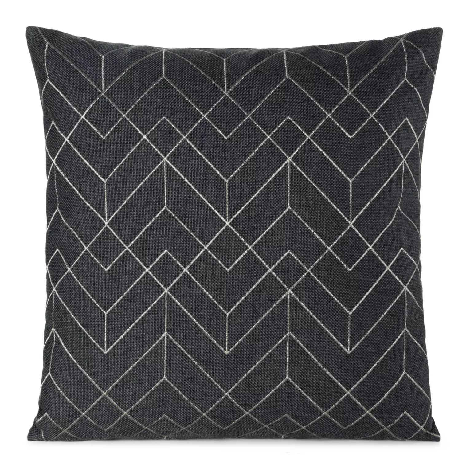 Poszewka na poduszkę 45x45 cm stalowa ze srebrnym geometrycznym haftem MILA