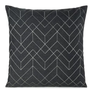 Poszewka na poduszkę 45x45 cm stalowa ze srebrnym geometrycznym haftem MILA