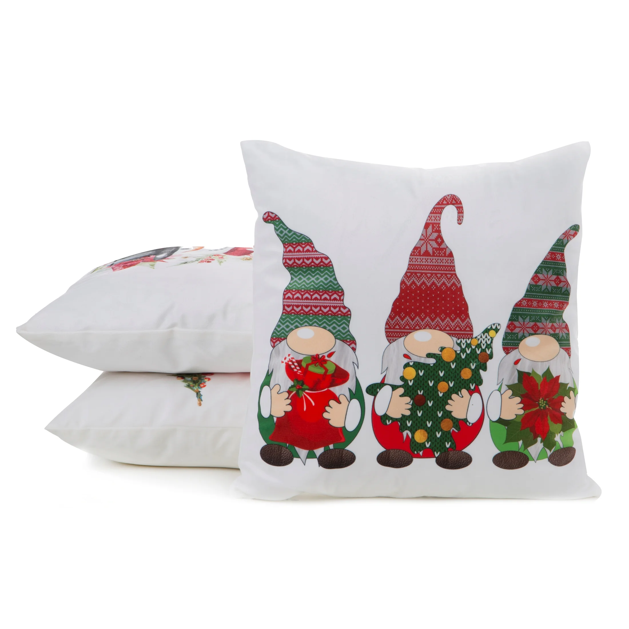 Poszewka na poduszkę 45x45 cm świąteczna biało czerwona z motywem skrzatów JINGLE 36