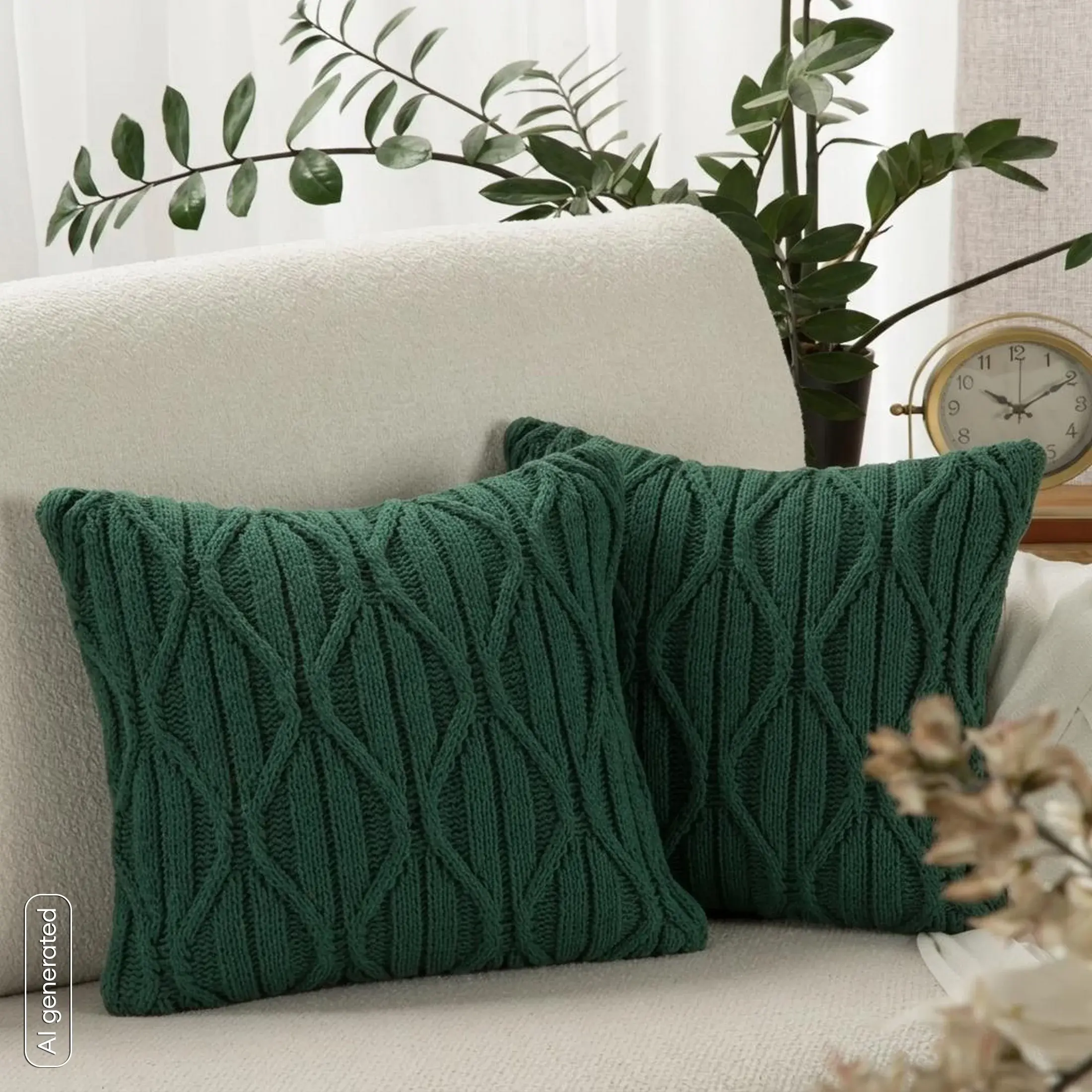 Poszewka na poduszkę 45x45 cm świąteczna o plecionej strukturze zielona