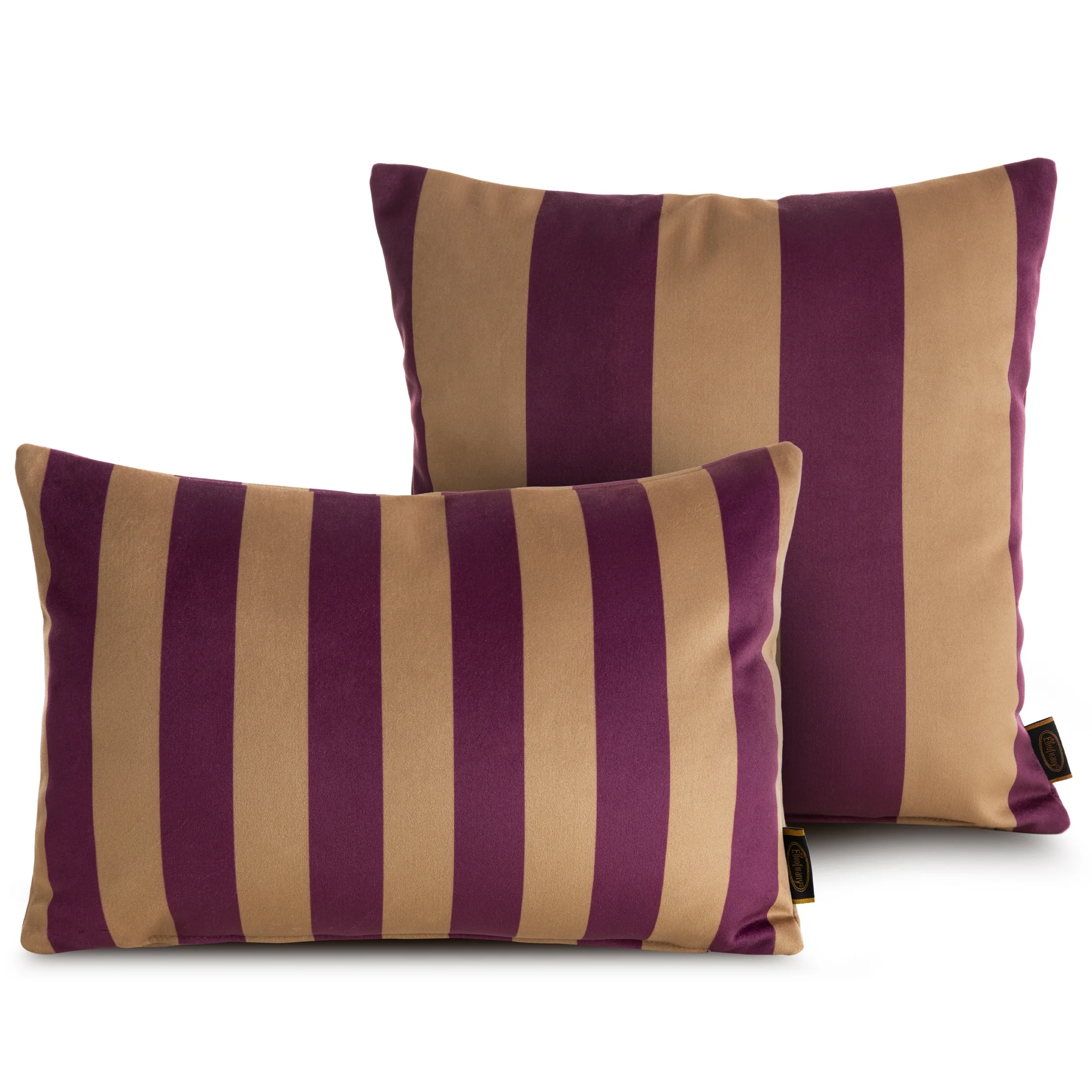Poszewka na poduszkę 45x45 cm welwetowa beżowo, fioletowa zdobiona w pasy VELVET
