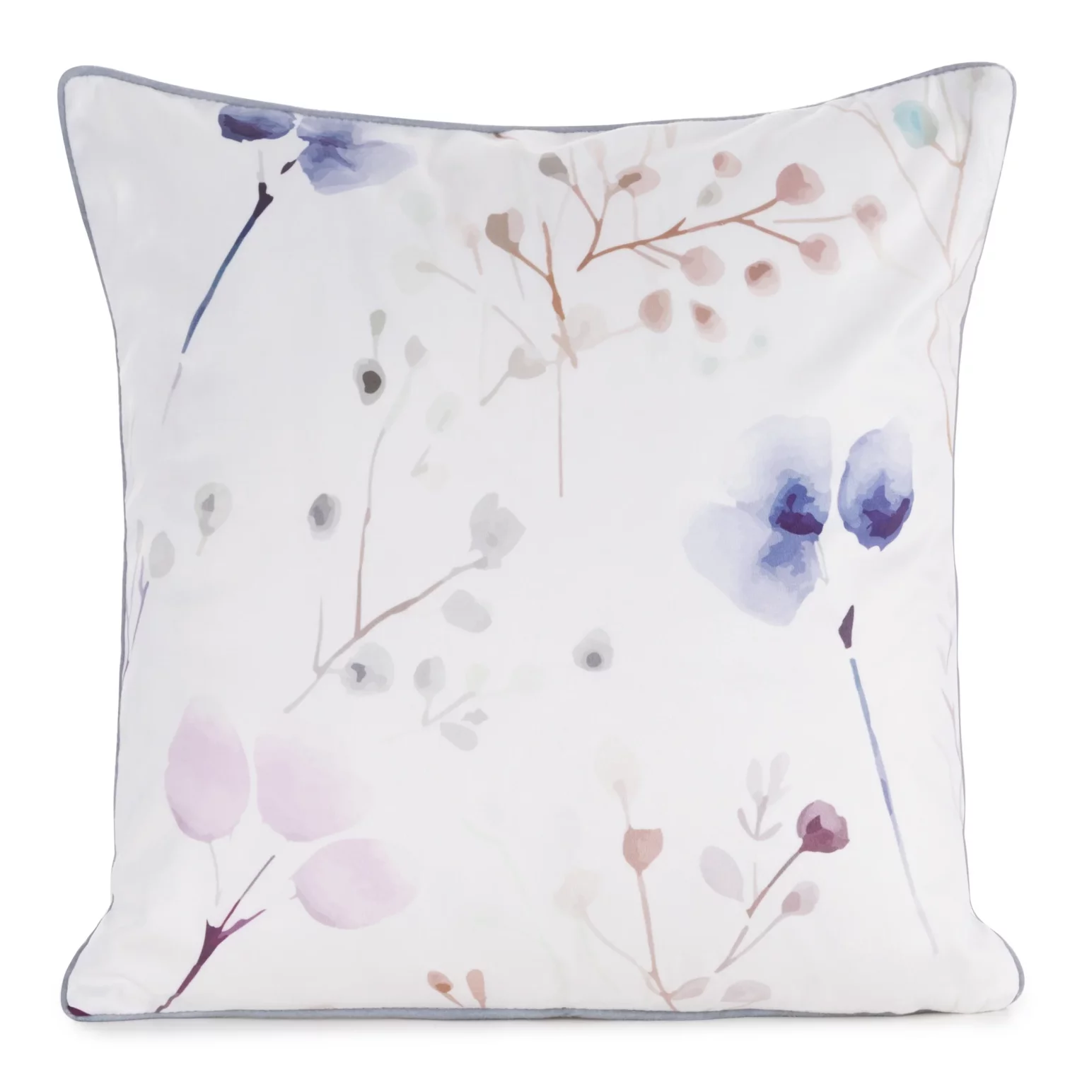 Poszewka na poduszkę 45x45 cm welwetowa, biało beżowa z nadrukiem pastelowych kwiatów i VELVET 150 Eurofirany Premium