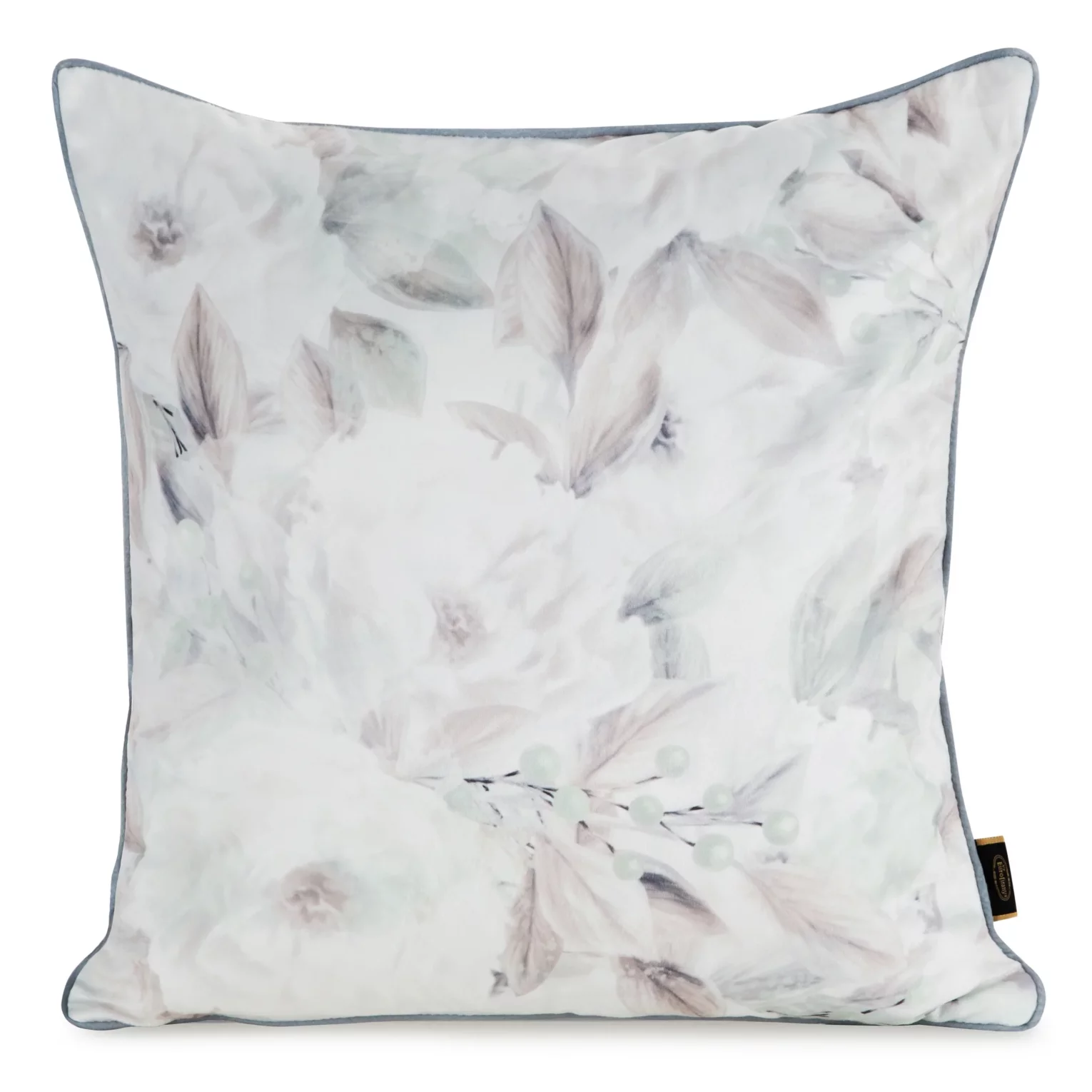 Poszewka na poduszkę 45x45 cm welwetowa, biało beżowa z nadrukiem pastelowych kwiatów VELVET 155 Eurofirany Premium