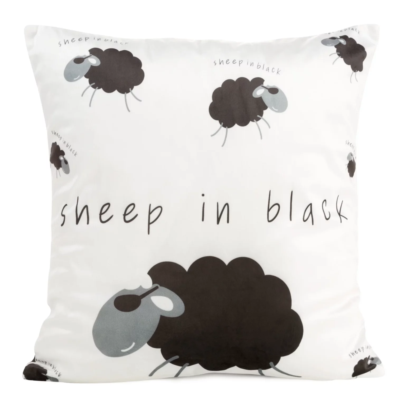 Poszewka na poduszkę 45x45 cm welwetowa biało, czarna z motywem baranków KIDS 5 DESIGN 91