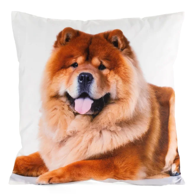 Poszewka na poduszkę 45x45 cm welwetowa biało, jasnobrązowa zdobiona nadrukiem psa ANIMAL