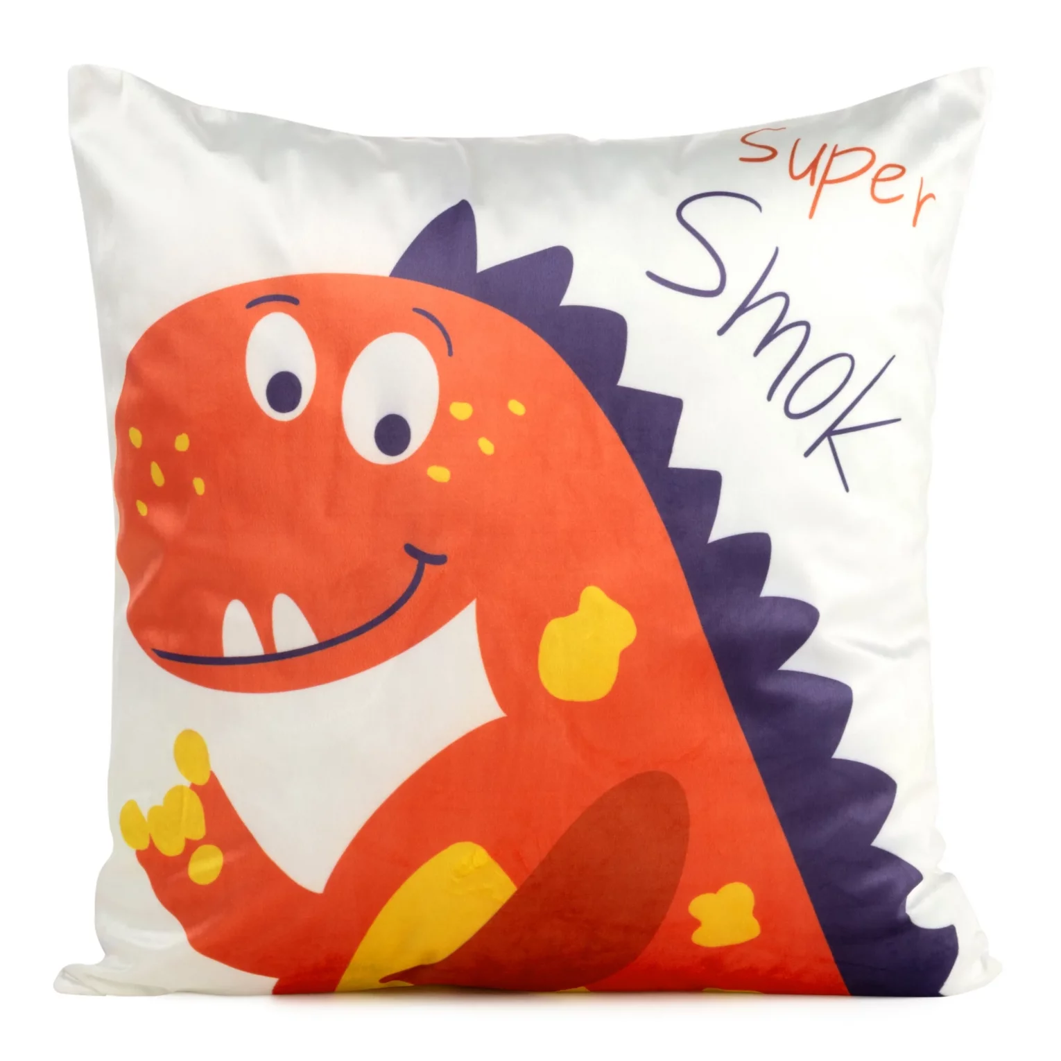 Poszewka na poduszkę 45x45 cm welwetowa, biało pomarańczowy z motywem smoka KIDS 8A DESIGN 91