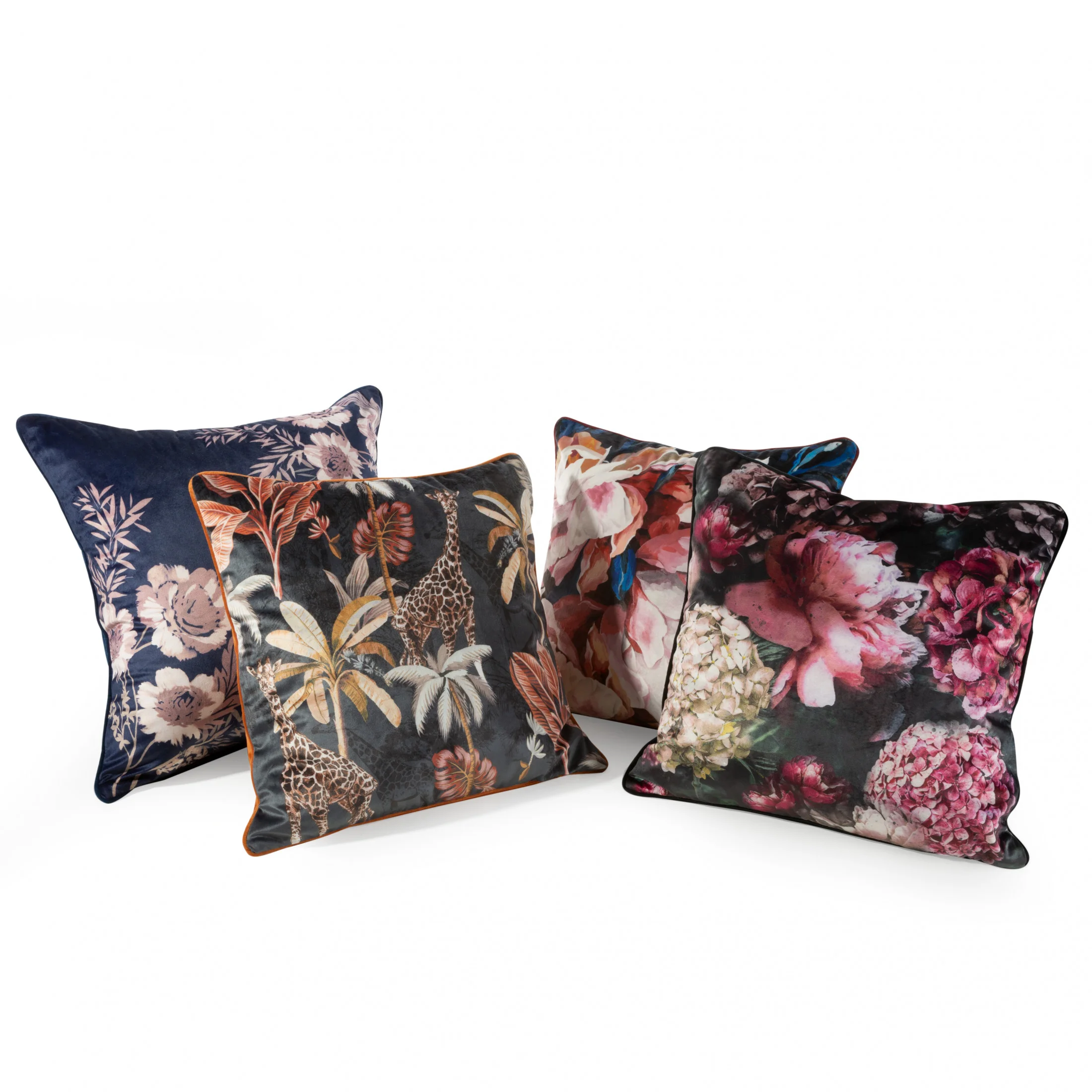 Poszewka na poduszkę 45x45 cm welwetowa, bordowo kremowa z motywem egzotycznych roślin i estetyczną wypustką VELVET 24 Eurofirany Premium