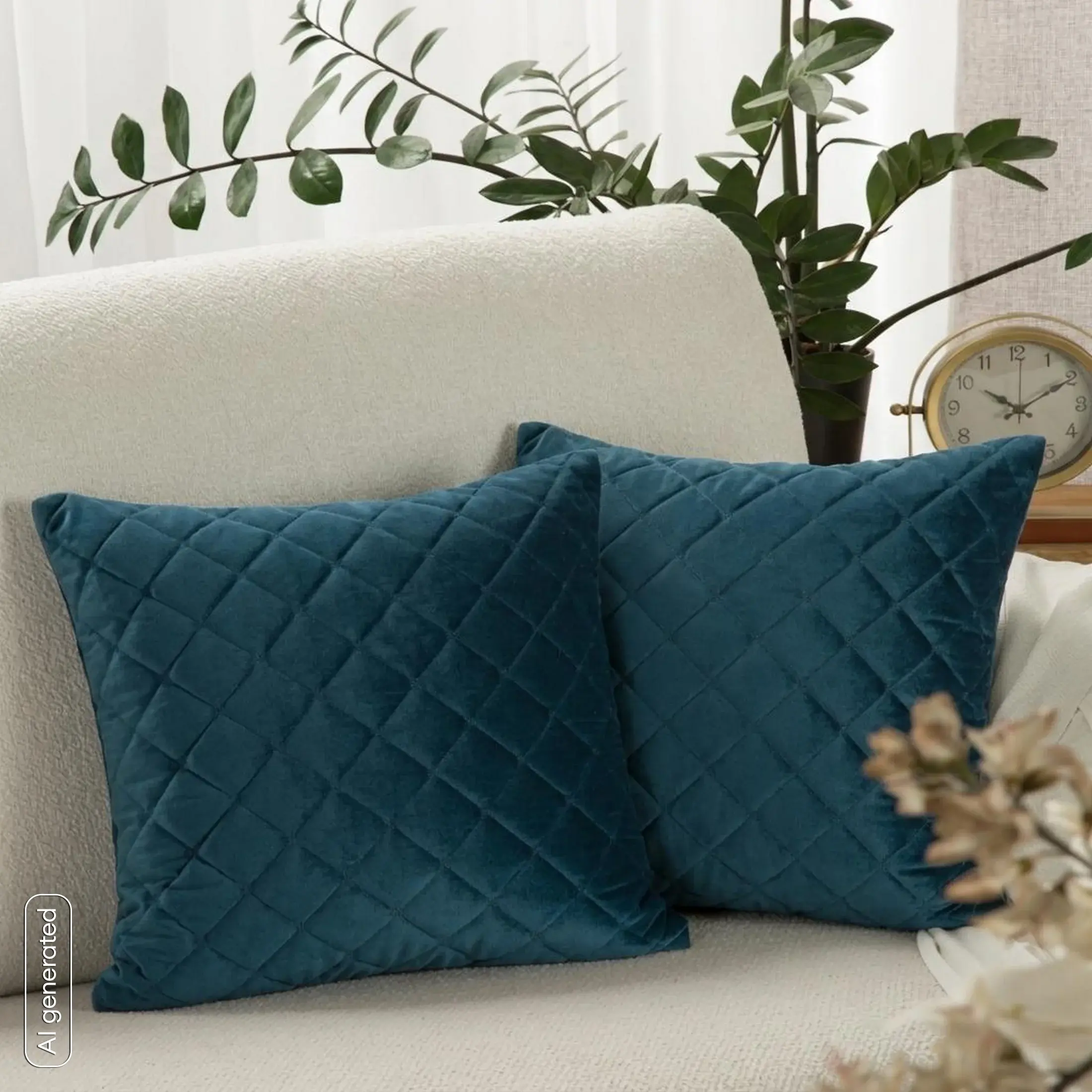 Poszewka na poduszkę 45x45 cm welwetowa ciemnoturkusowa pikowana metodą tradycyjnego szycia RIA 1 Eurofirany Premium