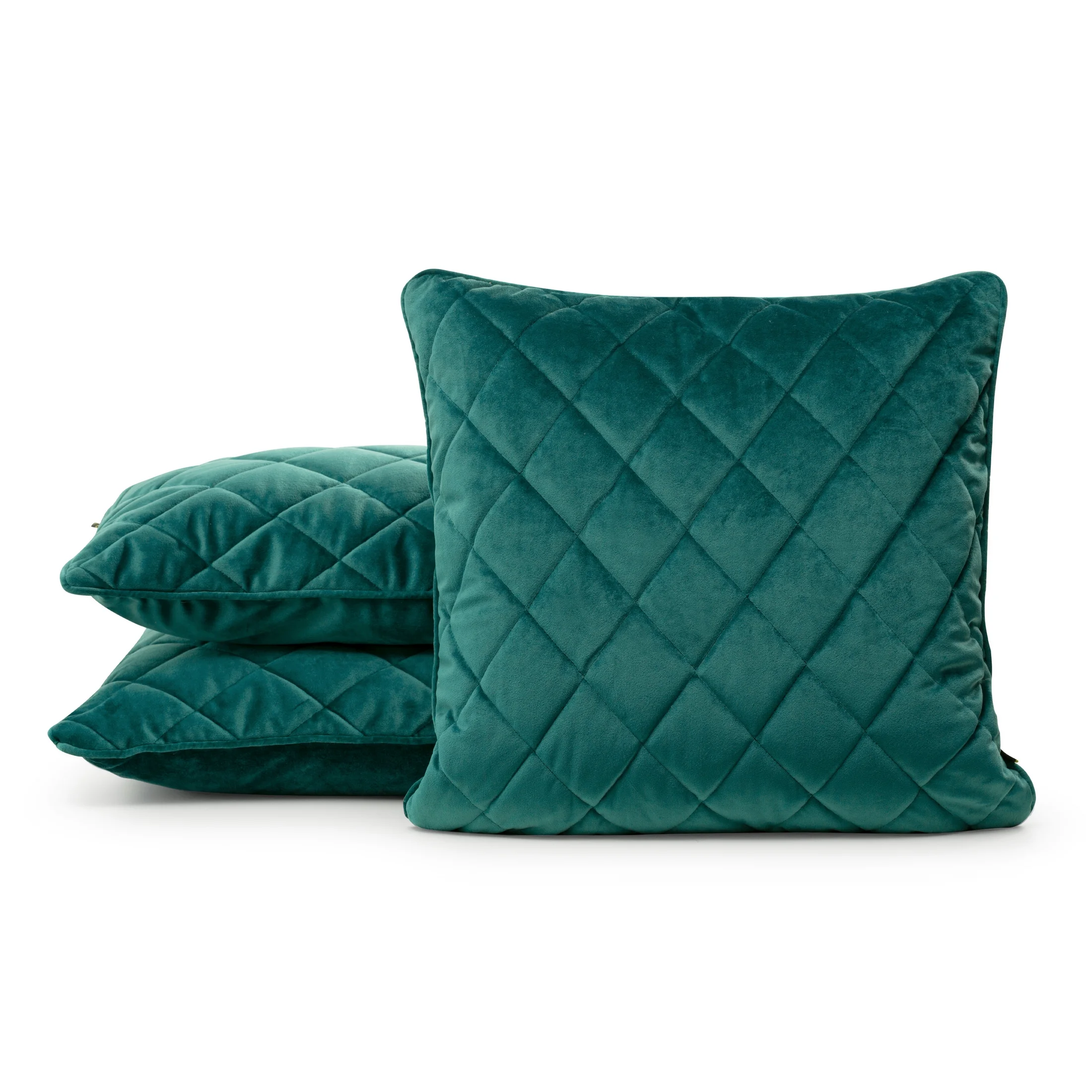 Poszewka na poduszkę 45x45 cm welwetowa, ciemnoturkusowa pikowana we wzór karo z ozdobną wypustką VELVET 27 Eurofirany Premium