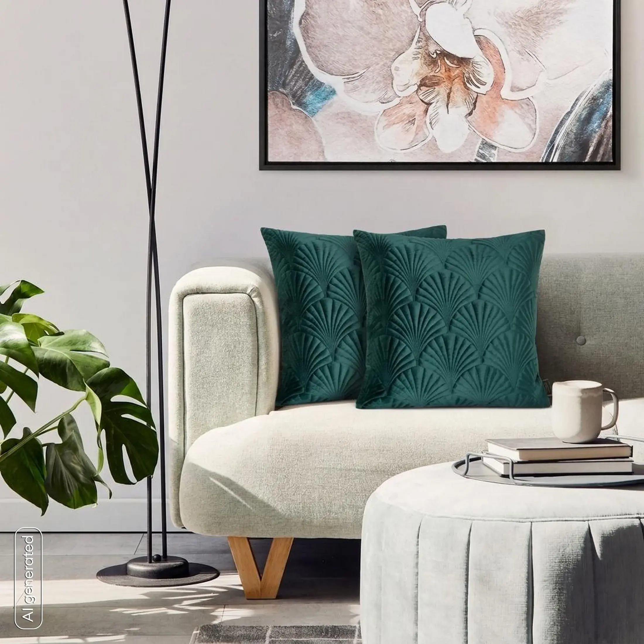 Poszewka na poduszkę 45x45 cm welwetowa, ciemnozielona pikowana, wzór w stylu art deco RIA 2 Eurofirany Premium