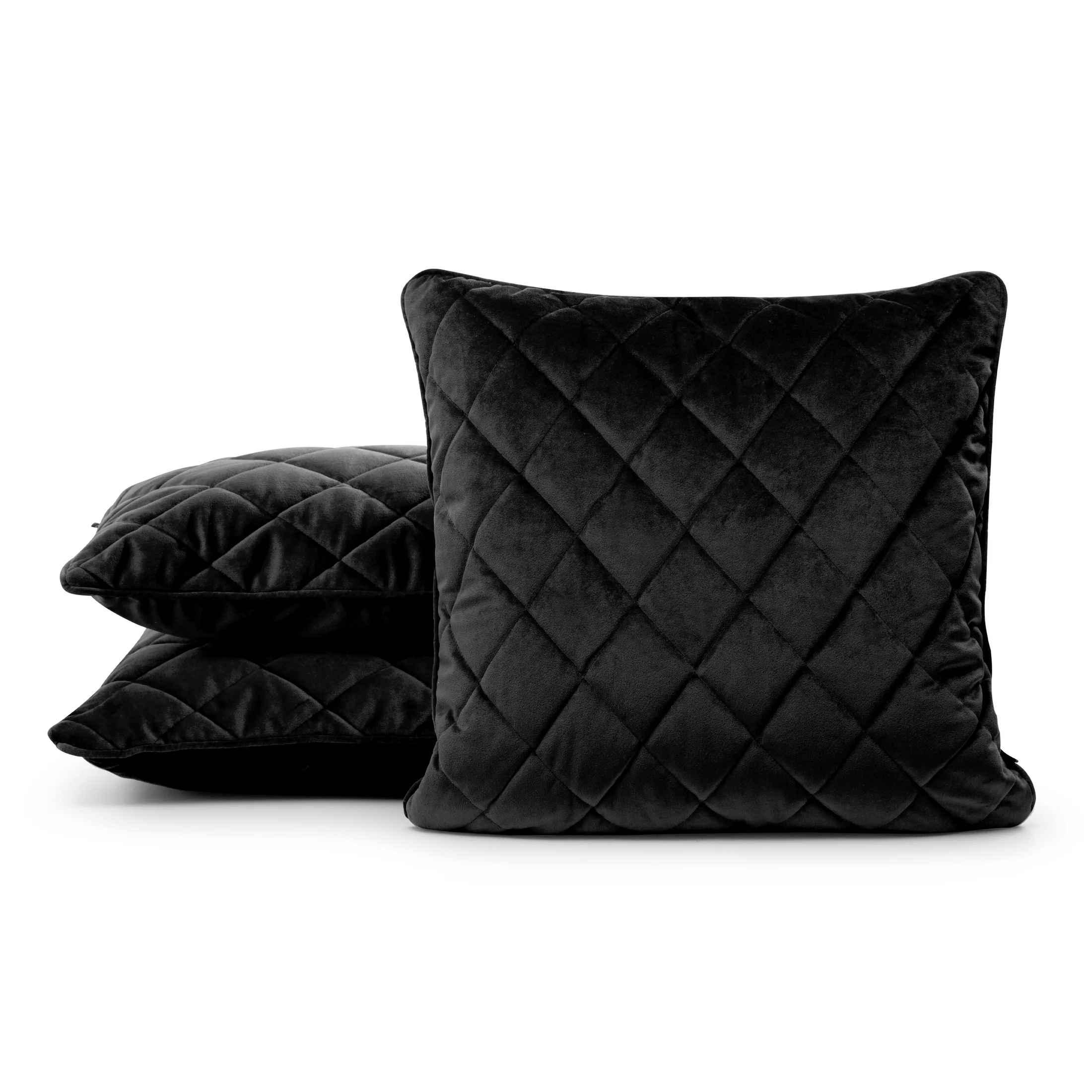 Poszewka na poduszkę 45x45 cm welwetowa, czarna pikowana we wzór karo z ozdobną wypustką VELVET 27 Eurofirany Premium