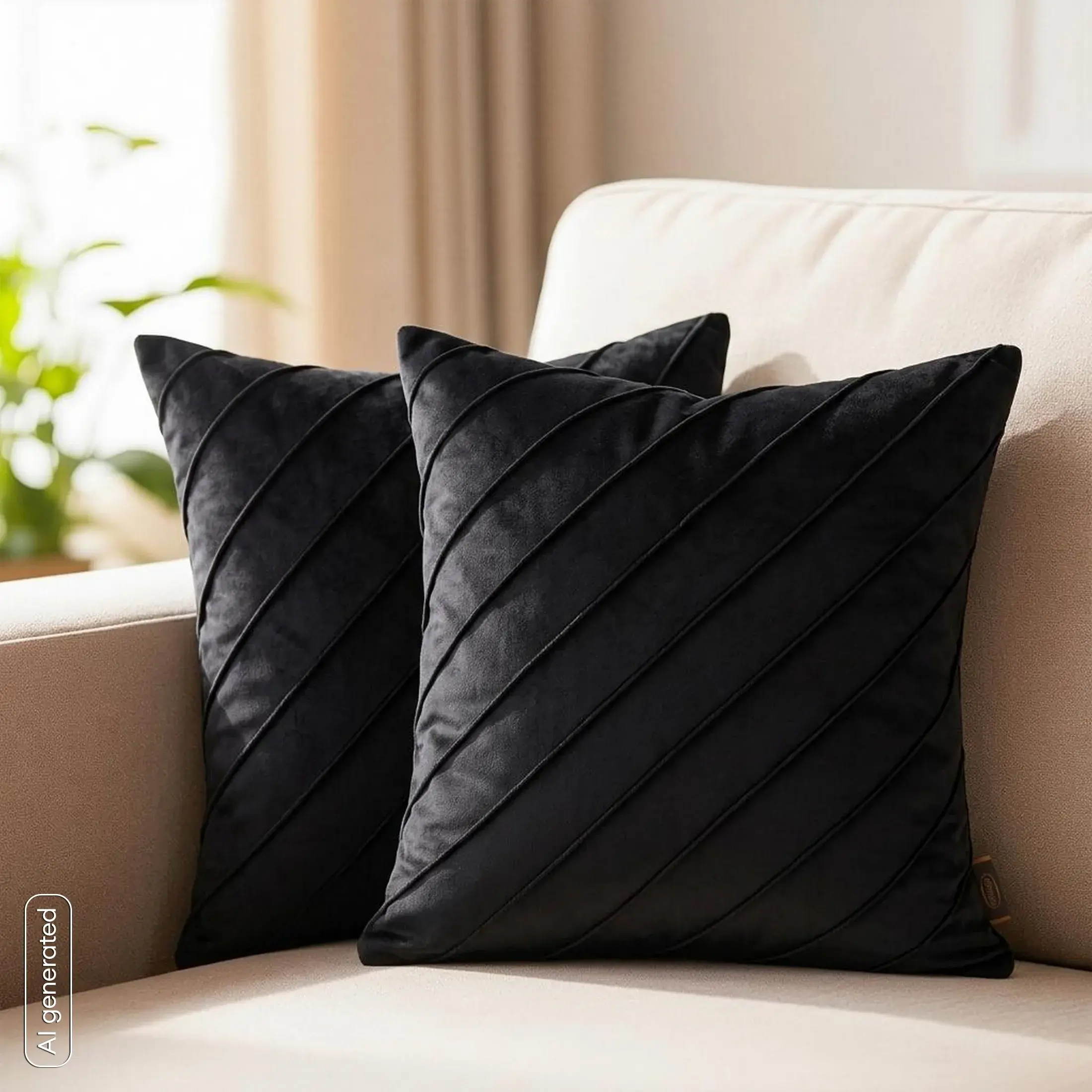 Poszewka na poduszkę 45x45 cm welwetowa czarna z geometrycznym przeszywanym wzorem NALA Eurofirany Premium