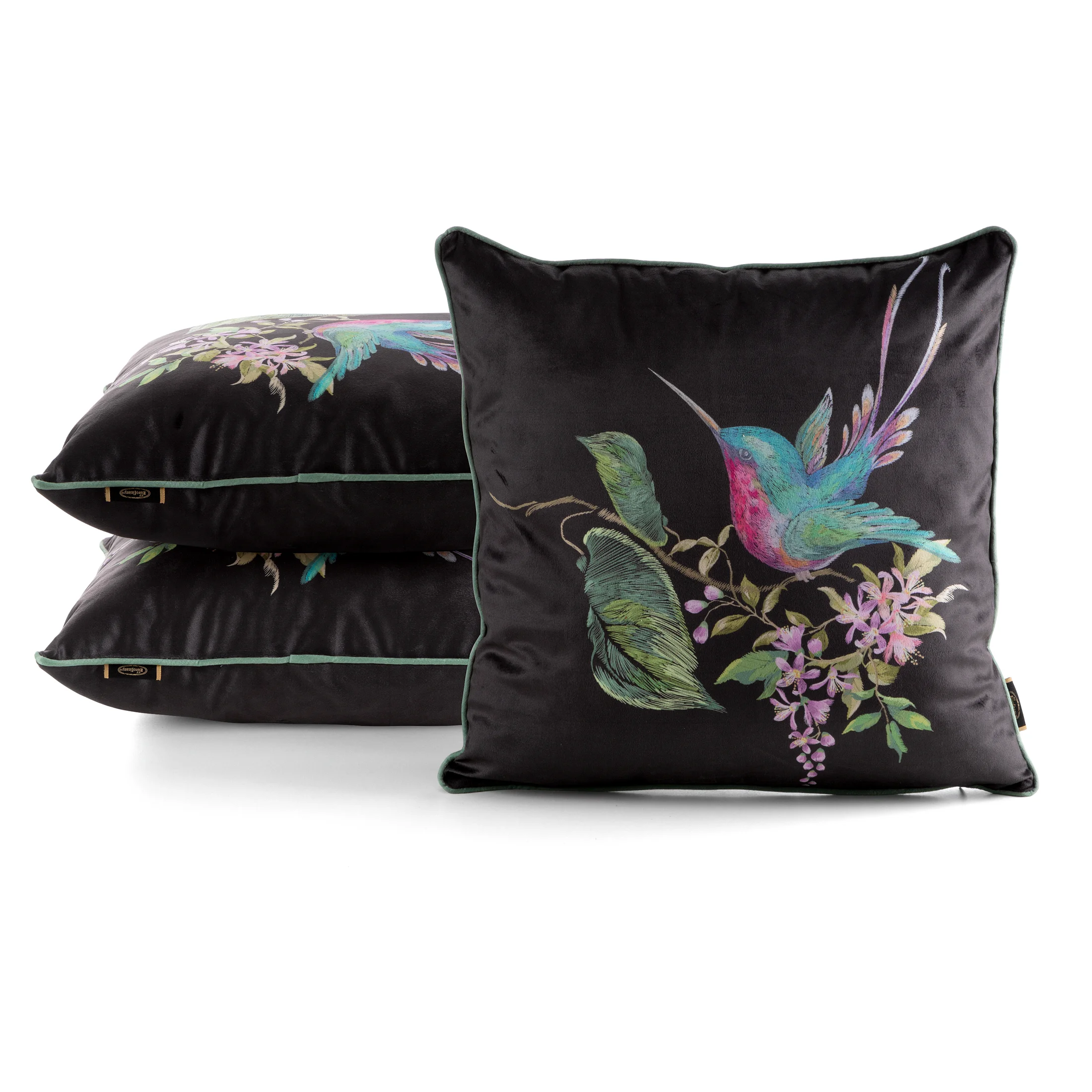 Poszewka na poduszkę 45x45 cm welwetowa, czarno zielona zdobiona nadrukiem zwierzęcym VELVET 177 Eurofirany Premium