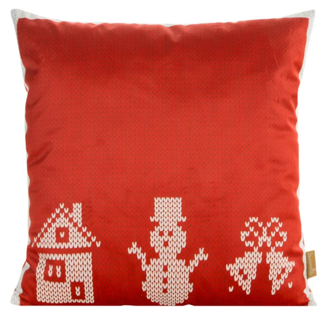 Poszewka na poduszkę 45x45 cm welwetowa czerwono, biała z motywem świątecznym NOEL