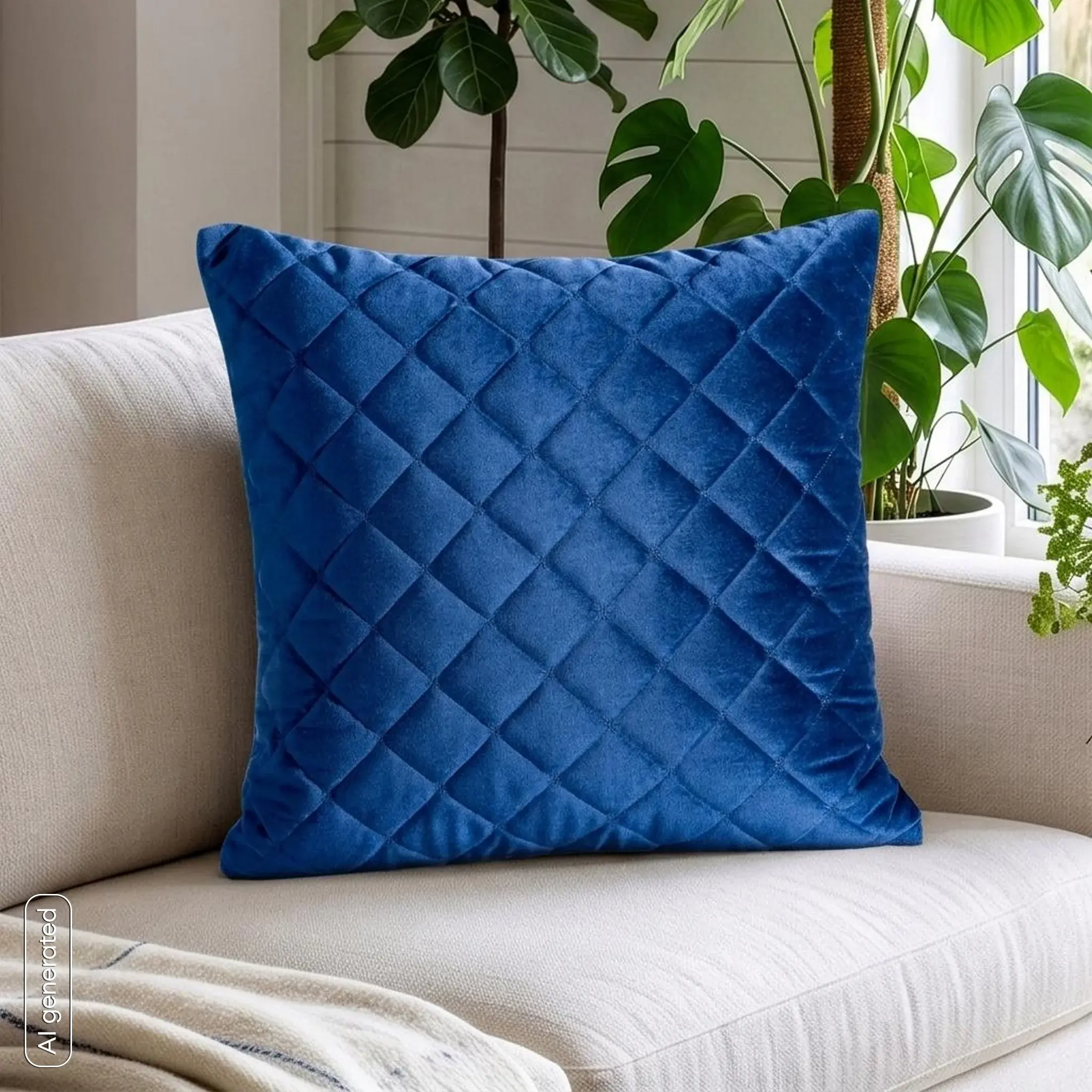 Poszewka na poduszkę 45x45 cm welwetowa granatowa pikowana metodą tradycyjnego szycia RIA 1 Eurofirany Premium