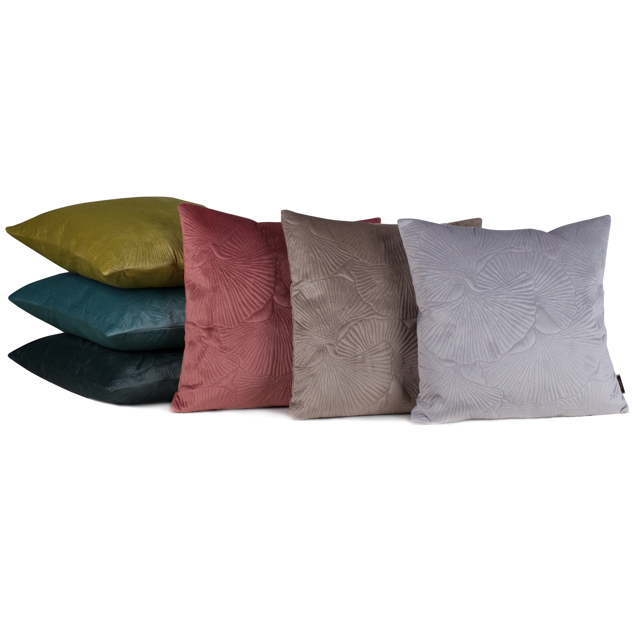 Poszewka na poduszkę 45x45 cm welwetowa kolor ciemnomiętowy z wytłaczanym wzorem liści miłorzębu VELVET 58 Eurofirany Premium