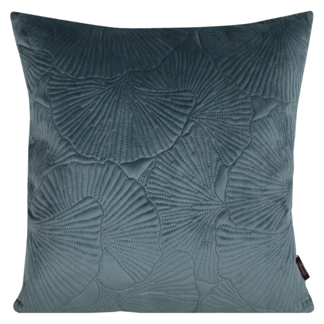 Poszewka na poduszkę 45x45 cm welwetowa kolor ciemnomiętowy z wytłaczanym wzorem liści miłorzębu VELVET 58 Eurofirany Premium