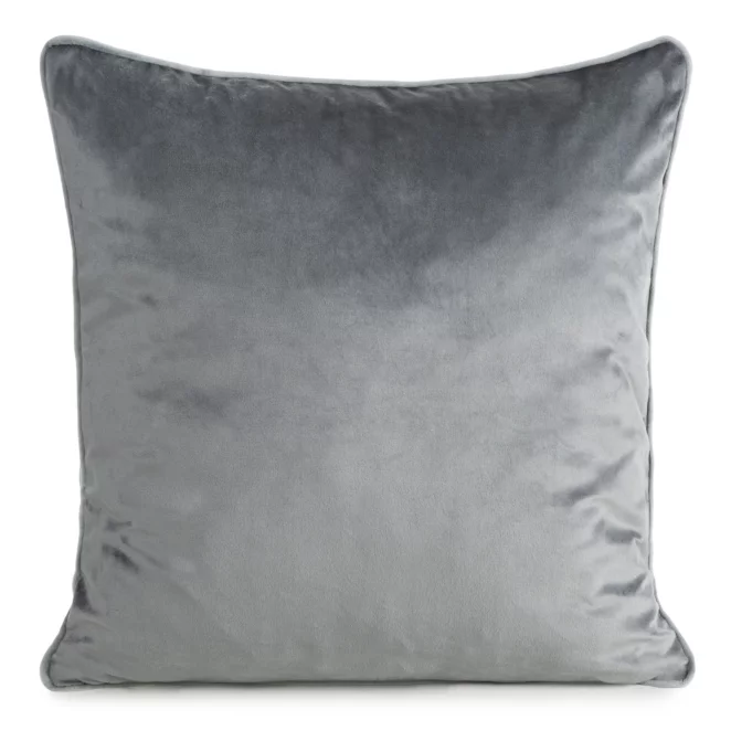 Poszewka na poduszkę 45x45 cm welwetowa kolor stalowy o delikatnym połysku z ozdobną lamówką GAJA 2